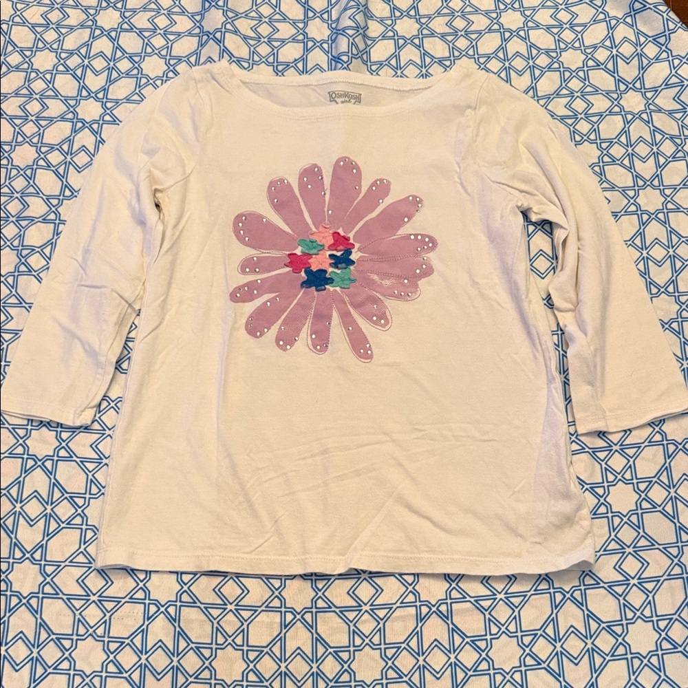 Oshkosh White 3/4 length Sleeve Top with Pink Flower Applique